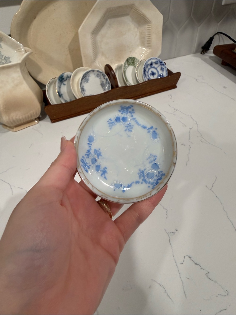 Blue Floral Porcelain Butter Pat/Trinket dish